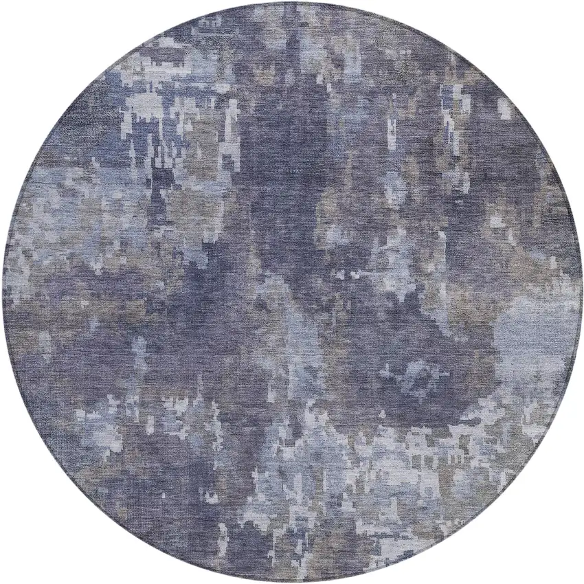 8' Plum And Ivory Round Abstract Washable Indoor Outdoor Area Rug Photo 1