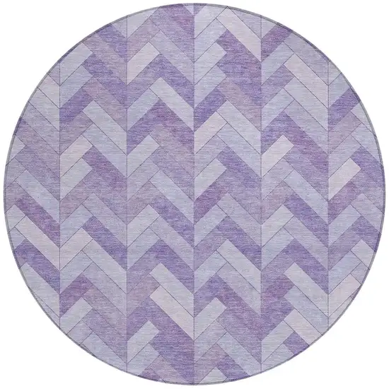 8' Plum And Ivory Round Geometric Washable Indoor Outdoor Area Rug Photo 4