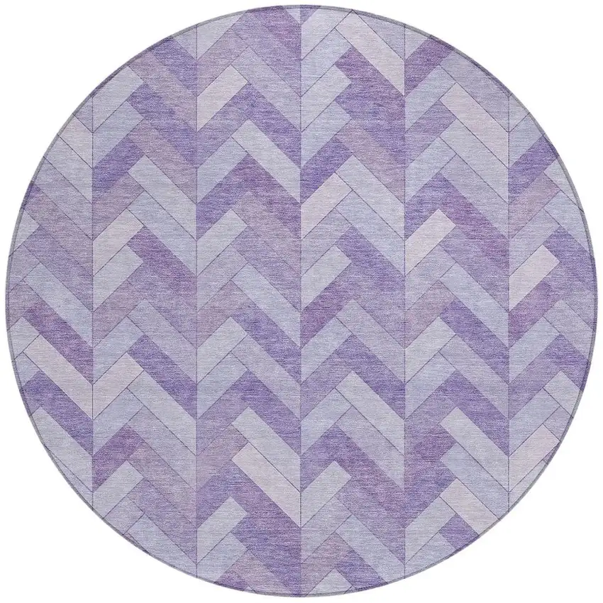 8' Plum And Ivory Round Geometric Washable Indoor Outdoor Area Rug Photo 4