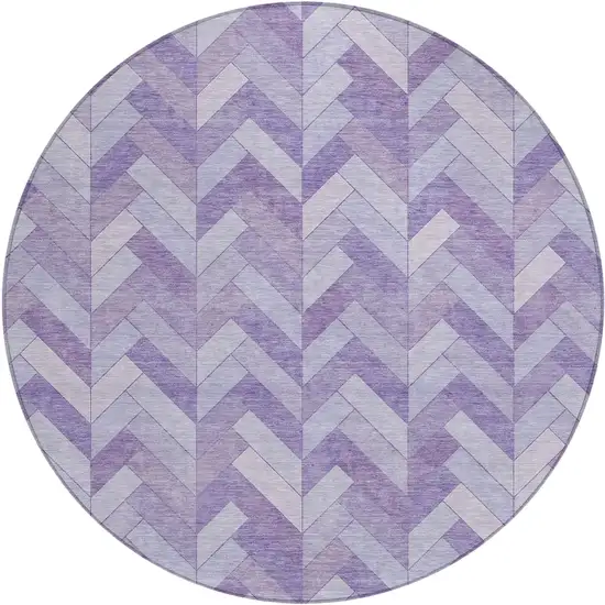8' Plum And Ivory Round Geometric Washable Indoor Outdoor Area Rug Photo 2