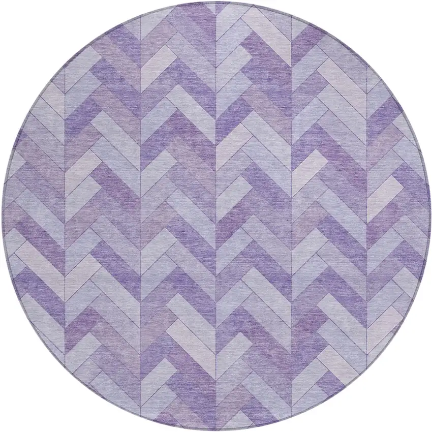 8' Plum And Ivory Round Geometric Washable Indoor Outdoor Area Rug Photo 2