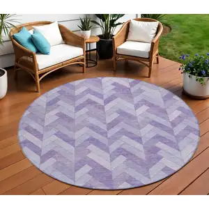 Photo of 8' Plum And Ivory Round Geometric Washable Indoor Outdoor Area Rug