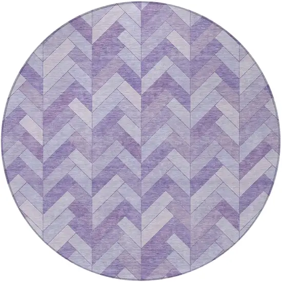 8' Plum And Ivory Round Geometric Washable Indoor Outdoor Area Rug Photo 5