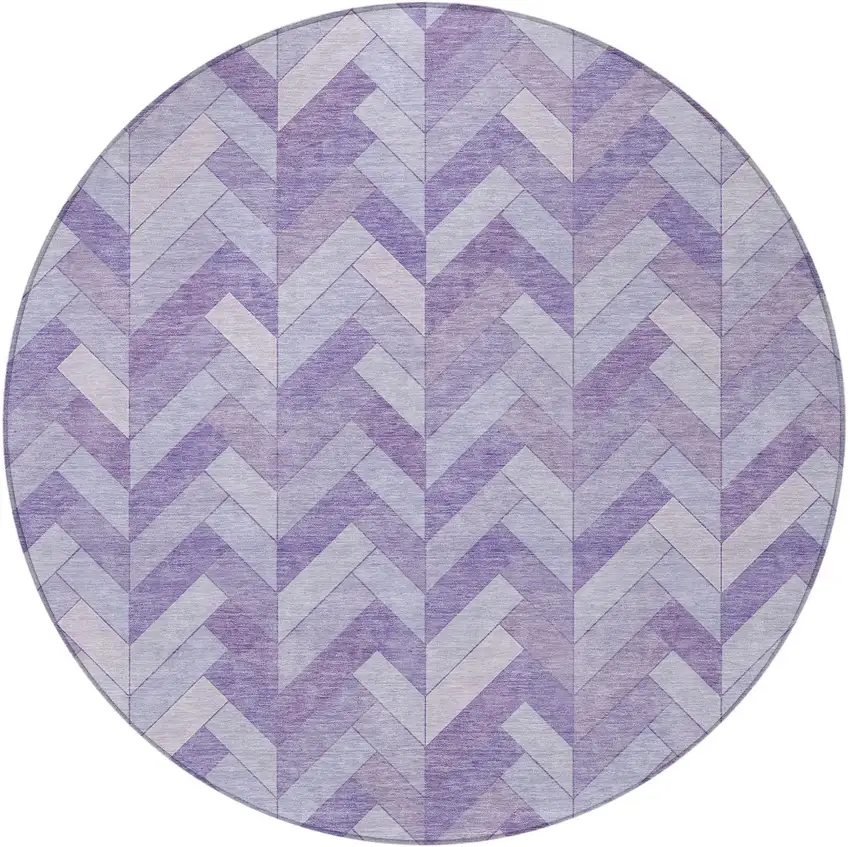 8' Plum And Ivory Round Geometric Washable Indoor Outdoor Area Rug Photo 5