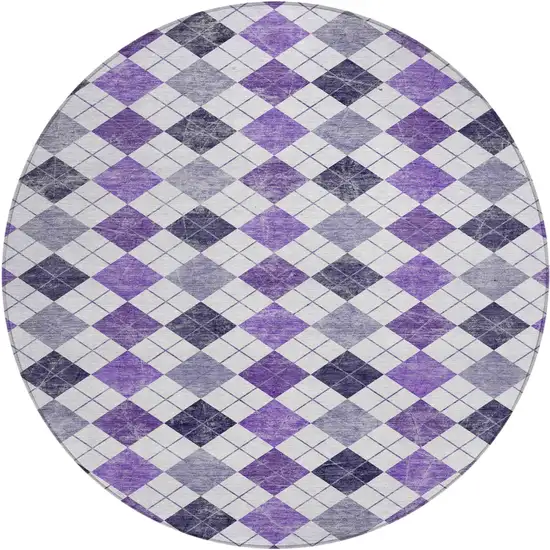 8' Plum And Ivory Round Geometric Washable Indoor Outdoor Area Rug Photo 2
