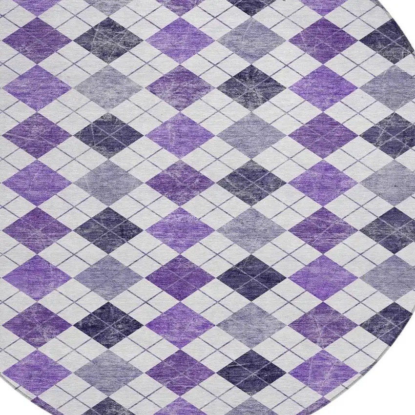 8' Plum And Ivory Round Geometric Washable Indoor Outdoor Area Rug Photo 7