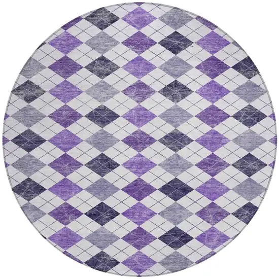 8' Plum And Ivory Round Geometric Washable Indoor Outdoor Area Rug Photo 5