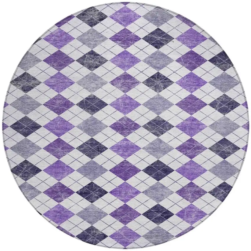 8' Plum And Ivory Round Geometric Washable Indoor Outdoor Area Rug Photo 5