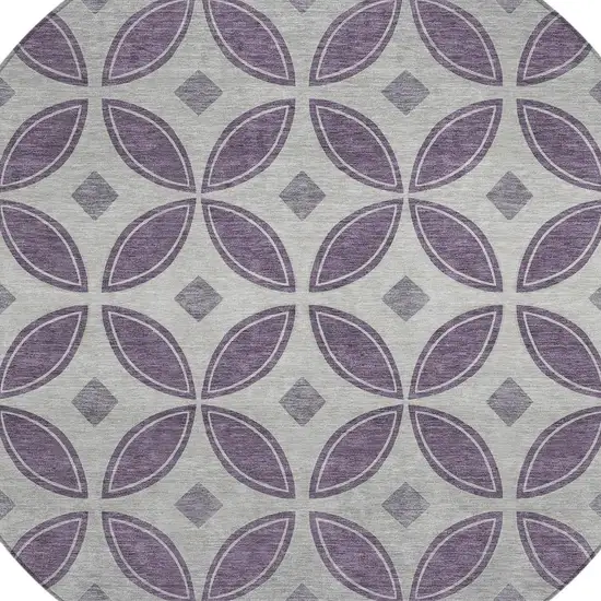 8' Plum And Ivory Round Geometric Washable Indoor Outdoor Area Rug Photo 2