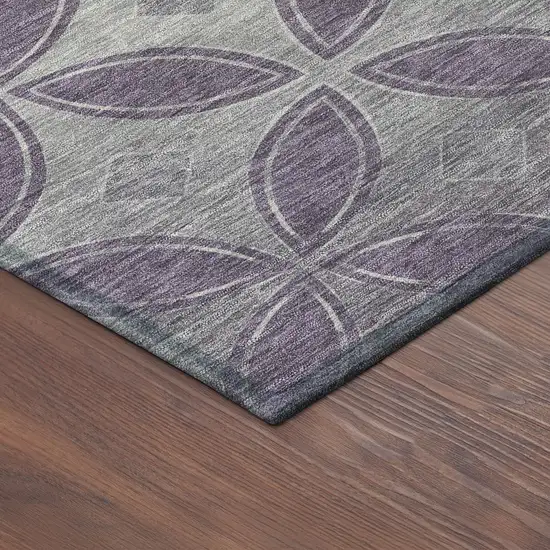 8' Plum And Ivory Round Geometric Washable Indoor Outdoor Area Rug Photo 8