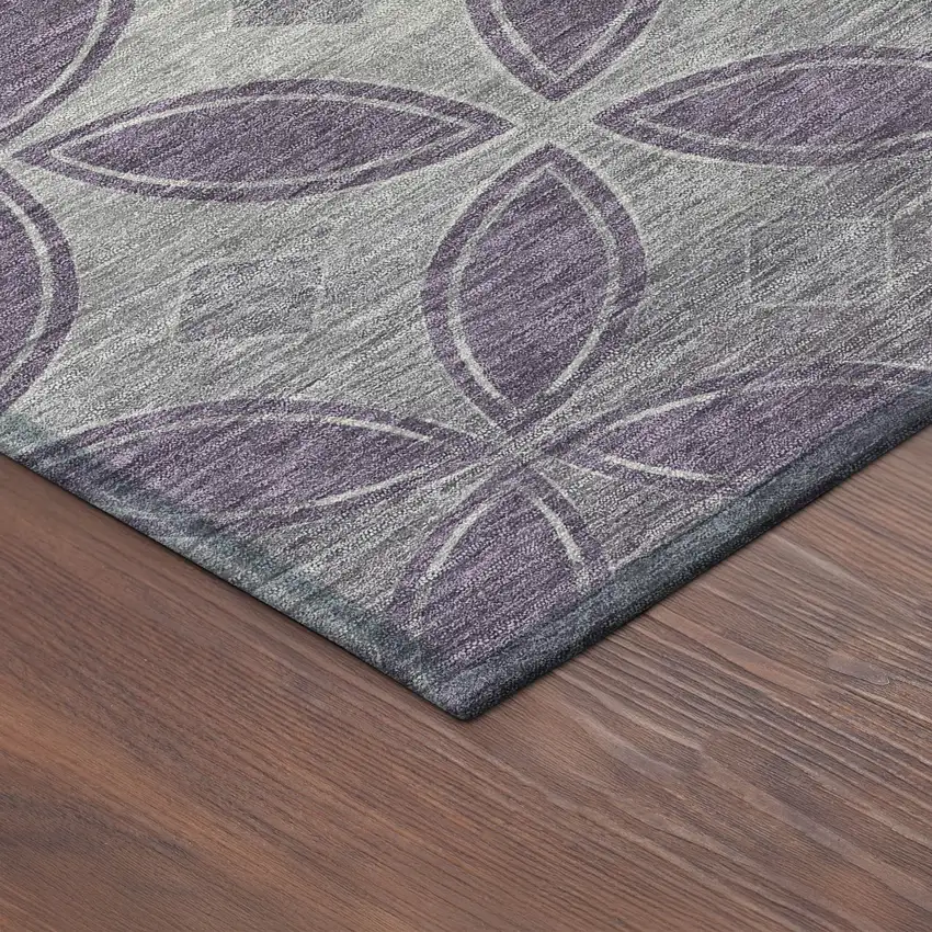 8' Plum And Ivory Round Geometric Washable Indoor Outdoor Area Rug Photo 8