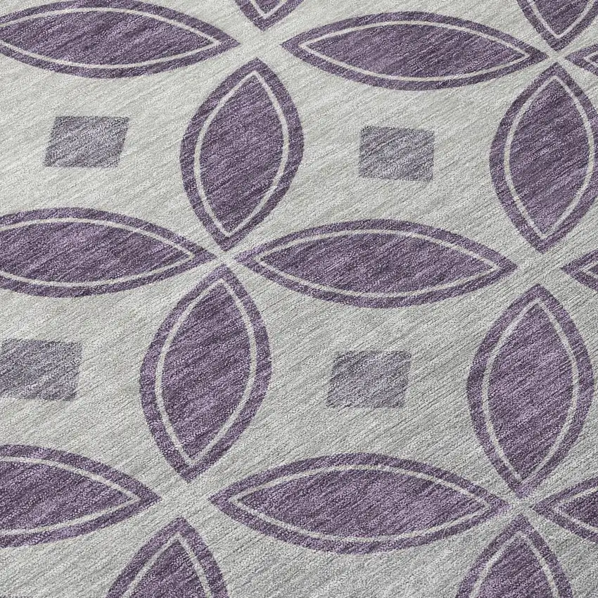 8' Plum And Ivory Round Geometric Washable Indoor Outdoor Area Rug Photo 9