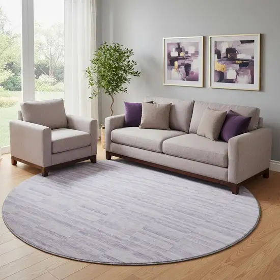 8' Plum And Ivory Striped Washable Round Rug With UV Protection Photo 1