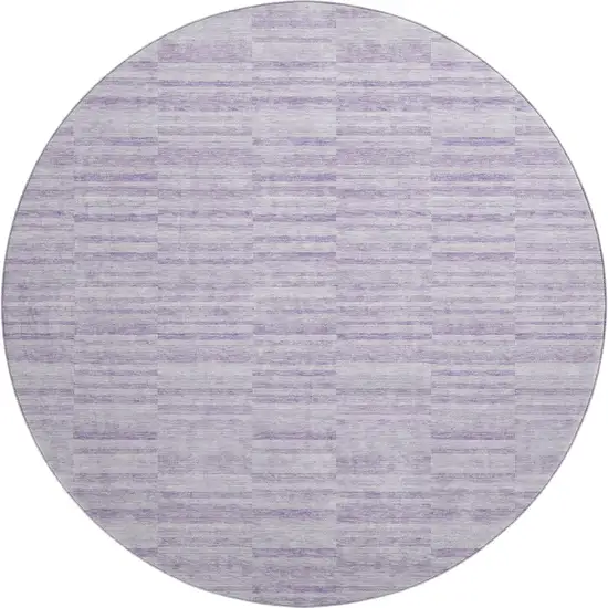 8' Plum And Ivory Striped Washable Round Rug With UV Protection Photo 1