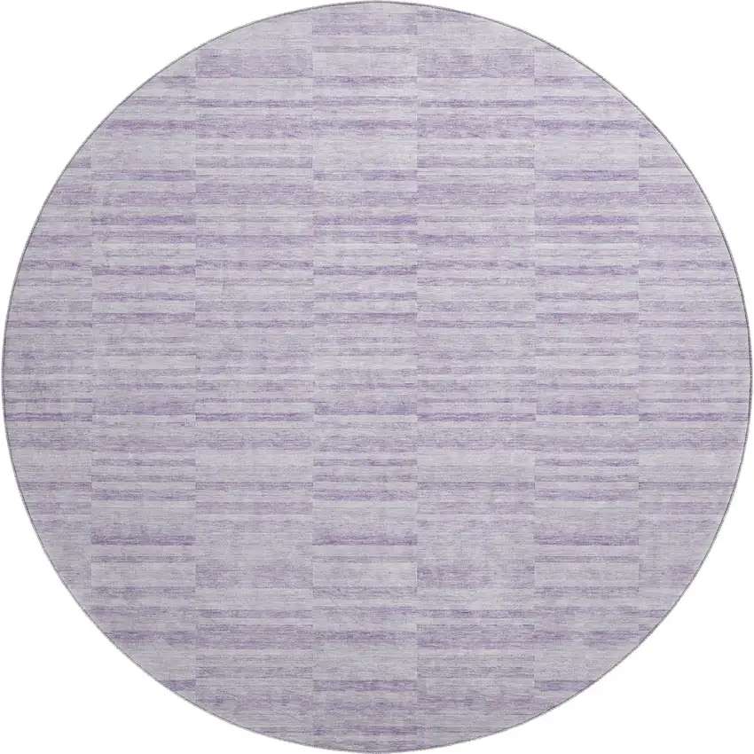 8' Plum And Ivory Striped Washable Round Rug With UV Protection Photo 1