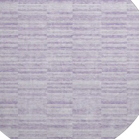 8' Plum And Ivory Striped Washable Round Rug With UV Protection Photo 3