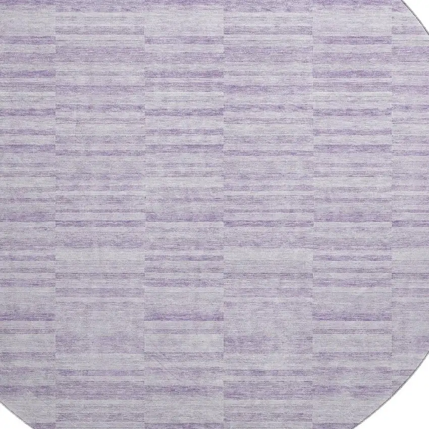 8' Plum And Ivory Striped Washable Round Rug With UV Protection Photo 3