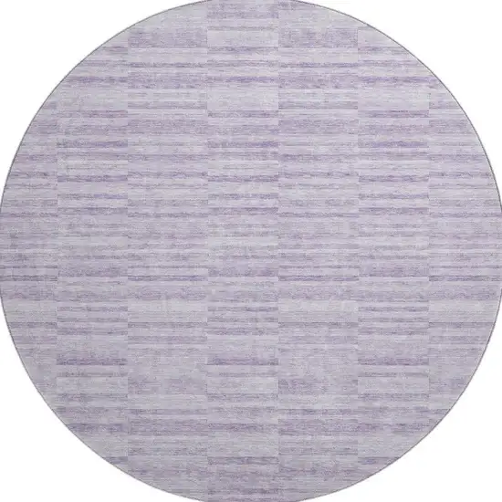 8' Plum And Ivory Striped Washable Round Rug With UV Protection Photo 4
