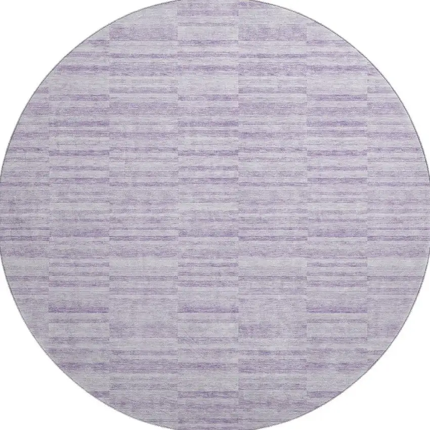 8' Plum And Ivory Striped Washable Round Rug With UV Protection Photo 4