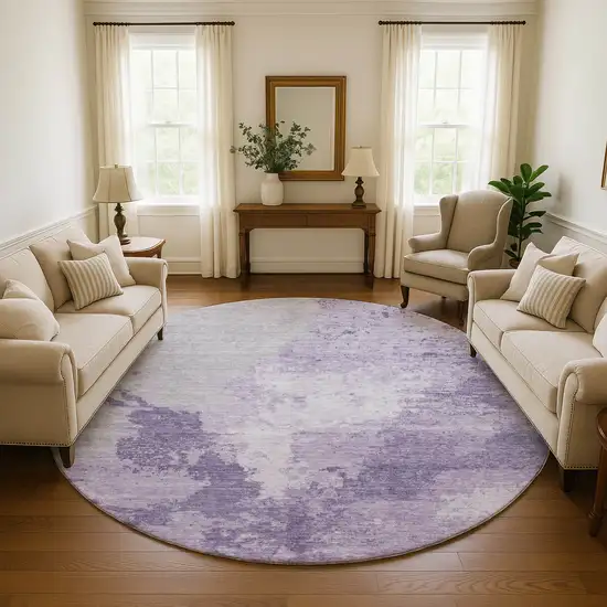 8' Plum And Lavender Abstract Washable Round Rug With UV Protection Photo 4