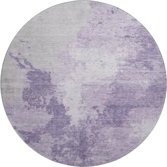 8' Plum And Lavender Abstract Washable Round Rug With UV Protection Photo 1
