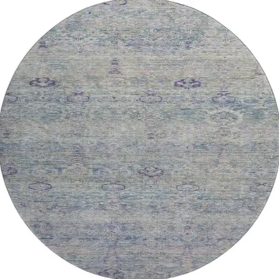 8' Plum And Lavender Abstract Washable Round Rug With UV Protection Photo 4