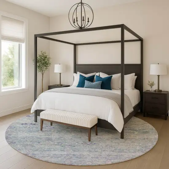 8' Plum And Lavender Abstract Washable Round Rug With UV Protection Photo 5