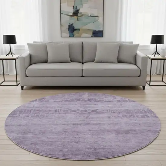 8' Plum And Lavender Oriental Washable Round Rug With UV Protection Photo 2