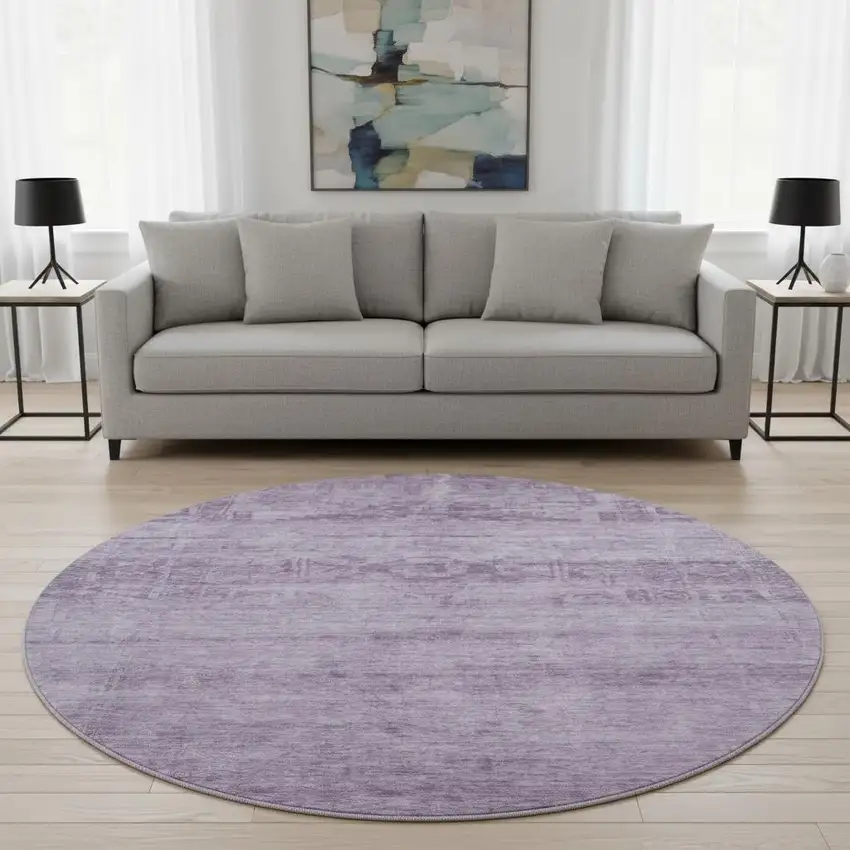 8' Plum And Lavender Oriental Washable Round Rug With UV Protection Photo 2