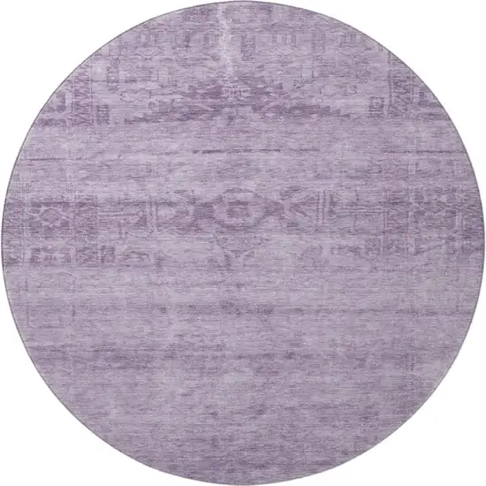 8' Plum And Lavender Oriental Washable Round Rug With UV Protection Photo 3