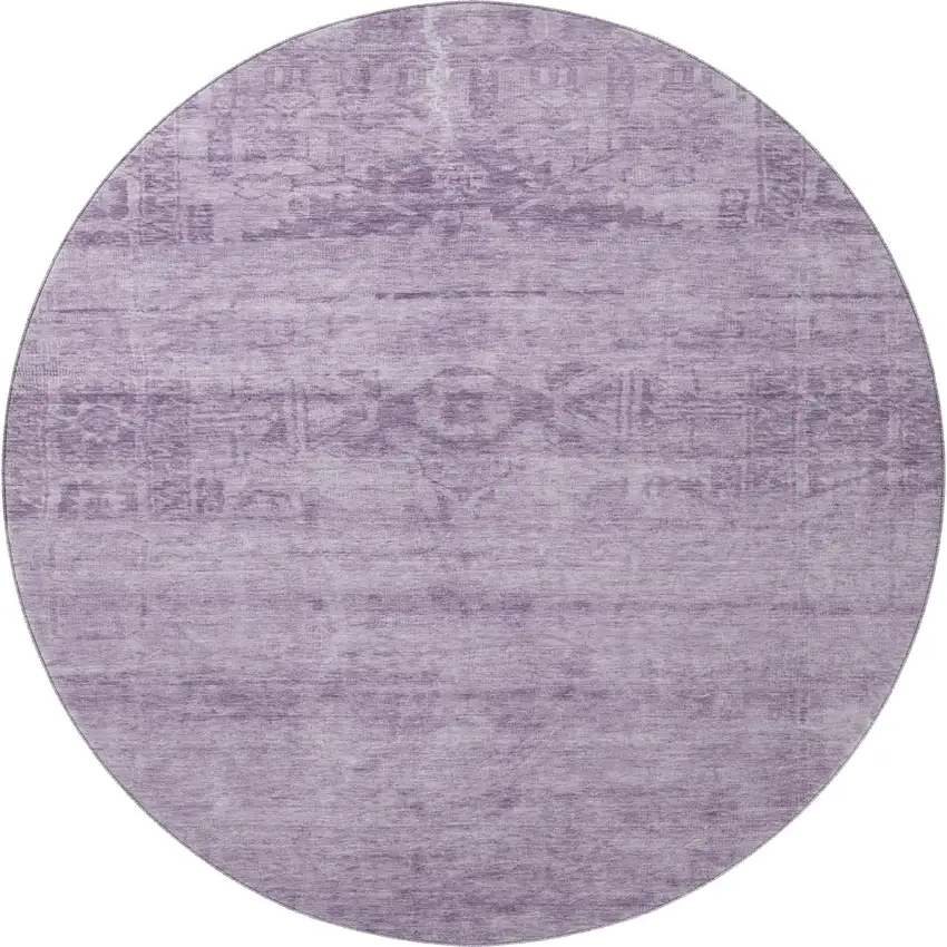 8' Plum And Lavender Oriental Washable Round Rug With UV Protection Photo 3