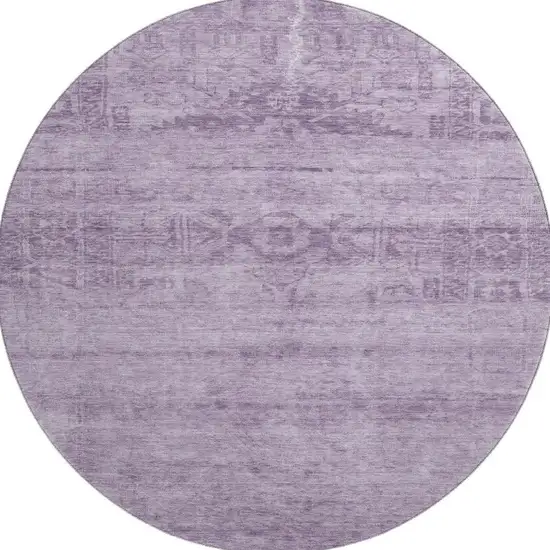 8' Plum And Lavender Oriental Washable Round Rug With UV Protection Photo 2