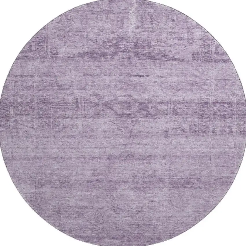 8' Plum And Lavender Oriental Washable Round Rug With UV Protection Photo 2
