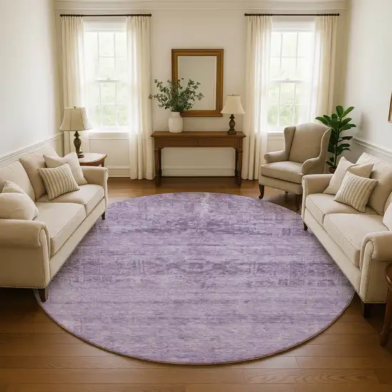 8' Plum And Lavender Oriental Washable Round Rug With UV Protection Photo 4