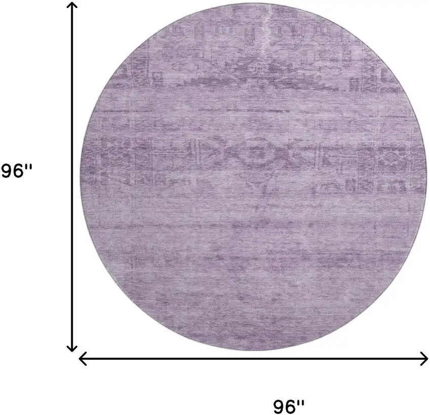 8' Plum And Lavender Oriental Washable Round Rug With UV Protection Photo 9