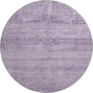 Photo of 8' Plum And Lavender Oriental Washable Round Rug With UV Protection