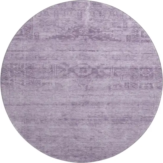 8' Plum And Lavender Oriental Washable Round Rug With UV Protection Photo 1