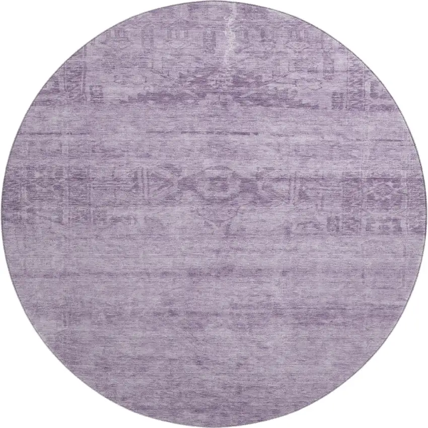 8' Plum And Lavender Oriental Washable Round Rug With UV Protection Photo 1