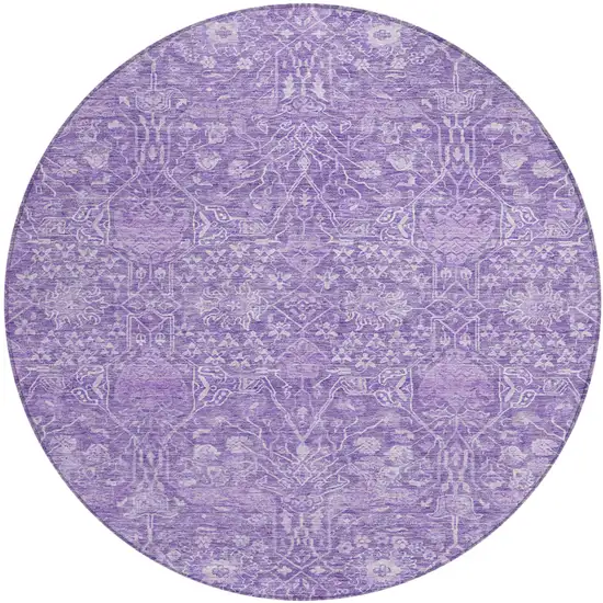 8' Plum And Lavender Round Floral Washable Indoor Outdoor Area Rug Photo 2