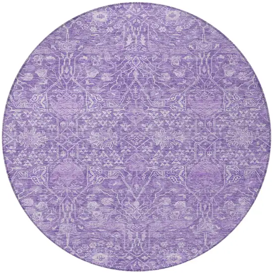 8' Plum And Lavender Round Floral Washable Indoor Outdoor Area Rug Photo 5