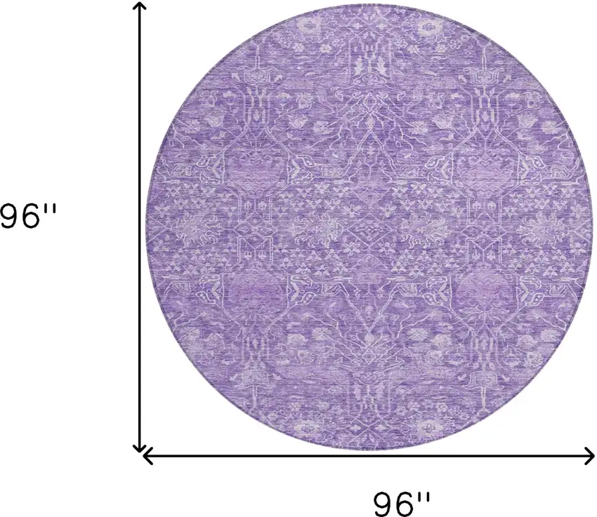 8' Plum And Lavender Round Floral Washable Indoor Outdoor Area Rug Photo 8