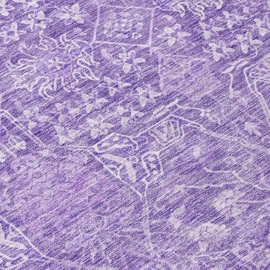 8' Plum And Lavender Round Floral Washable Indoor Outdoor Area Rug Photo 9