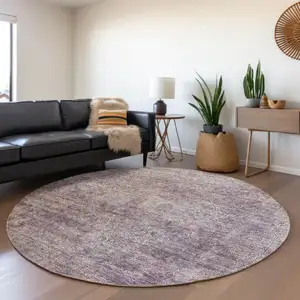 Photo of 8' Plum And Lavender Round Floral Washable Indoor Outdoor Area Rug