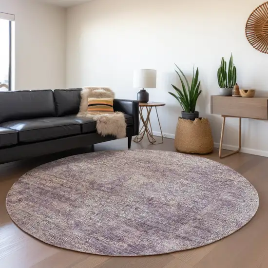 8' Plum And Lavender Round Floral Washable Indoor Outdoor Area Rug Photo 7