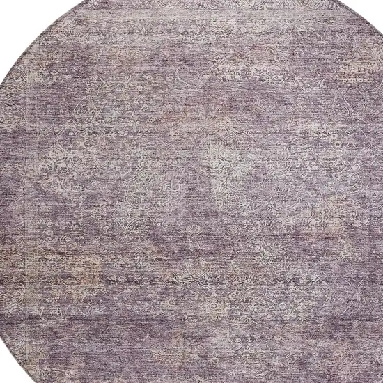 8' Plum And Lavender Round Floral Washable Indoor Outdoor Area Rug Photo 4