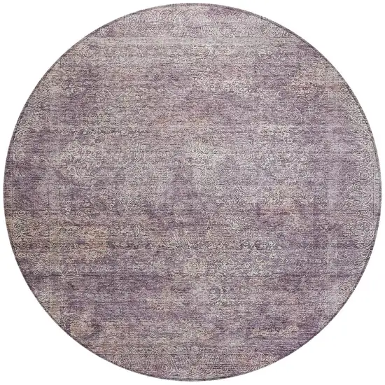 8' Plum And Lavender Round Floral Washable Indoor Outdoor Area Rug Photo 5