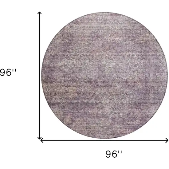 8' Plum And Lavender Round Floral Washable Indoor Outdoor Area Rug Photo 3