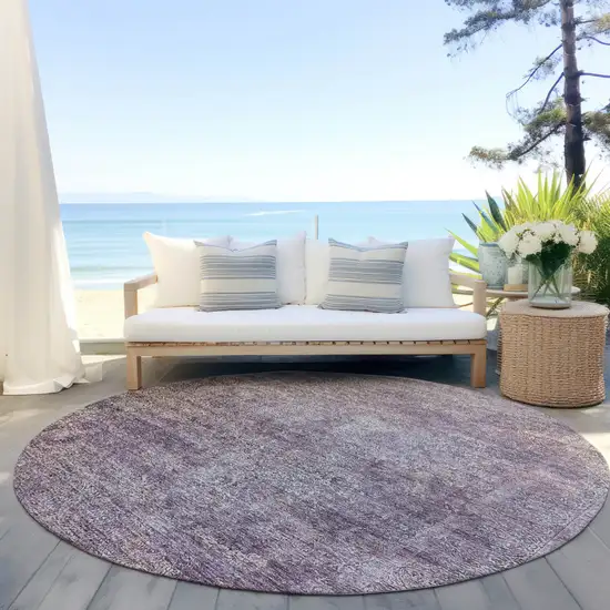8' Plum And Lavender Round Floral Washable Indoor Outdoor Area Rug Photo 6