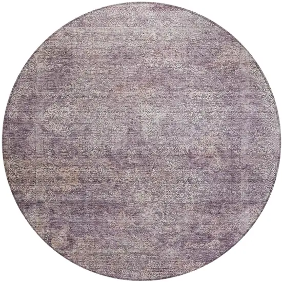 8' Plum And Lavender Round Floral Washable Indoor Outdoor Area Rug Photo 2