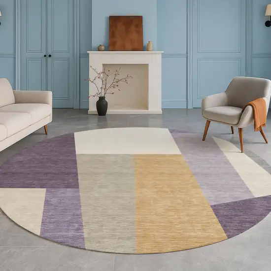 8' Plum And Lavender Round Geometric Washable Indoor Outdoor Area Rug Photo 4